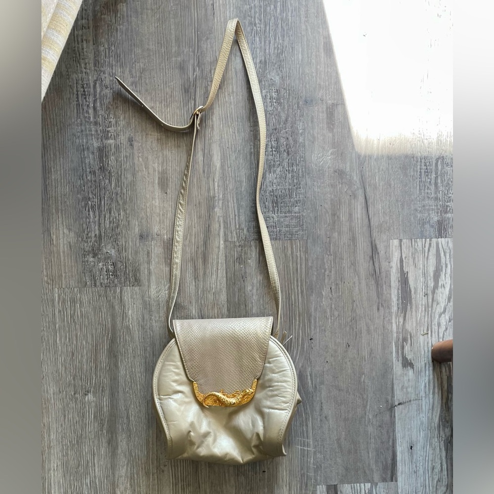 Vintage Bags By Pinky Genuine Leather Shimmer Snakeskin Bag Metal Lizard Clasp - Picture 15 of 15